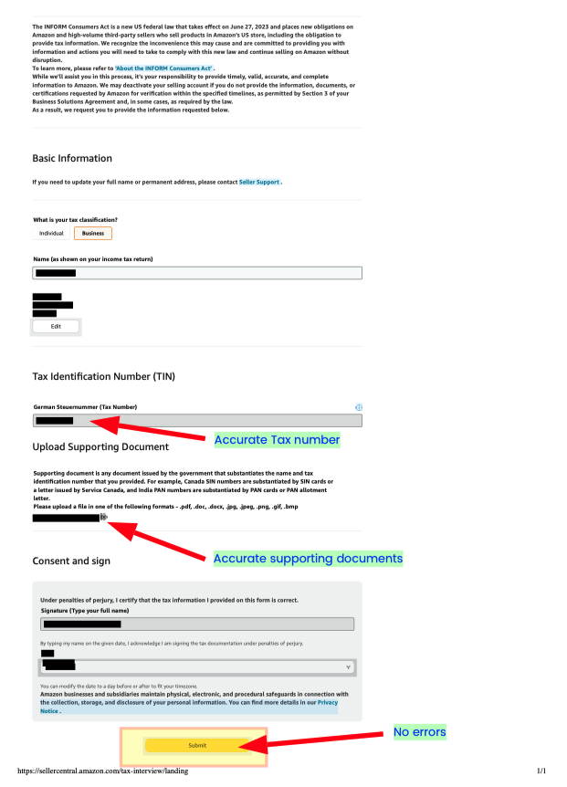 Tax Verification (based on INFORM Consumers Act)